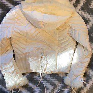 Bebe Furry Hood White Jacket